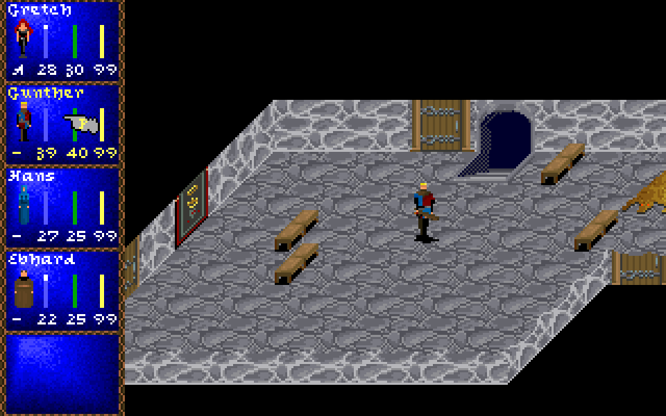A party member arriving in the second area of a computed dungeon