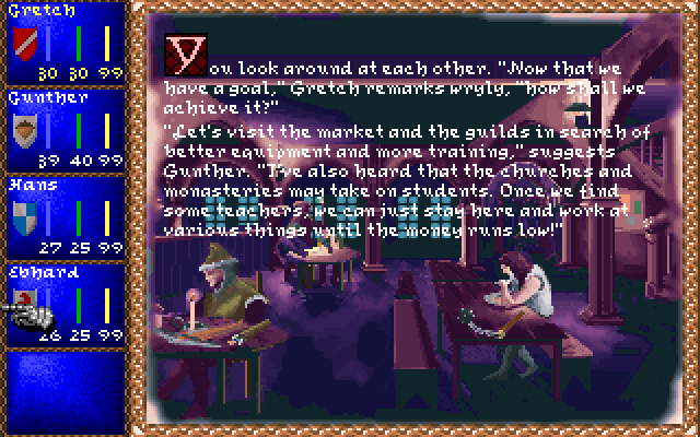 The Quickstart party at the tavern, the state you&rsquo;re in when you&rsquo;d press Escape to reach the main menu and choose The Story Continues.