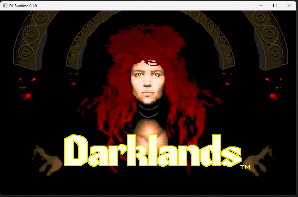 A frame from later in the intro sequence, showing the Darklands title card.